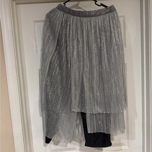 Anthropologie Silver Metallic Pleated High-Low Skirt